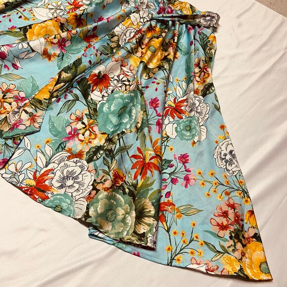 Flint & Moss Skirt Floral Tie Elastic Waist Circle Flowing Midi Size M Teal - Picture 4 of 10